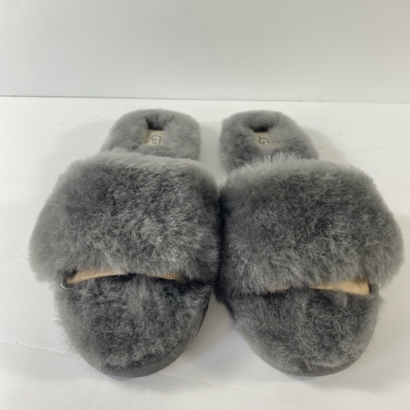 UGG Fluff Slide II Sheepskin Charcoal Slide Slipper - Picture 4 of 8